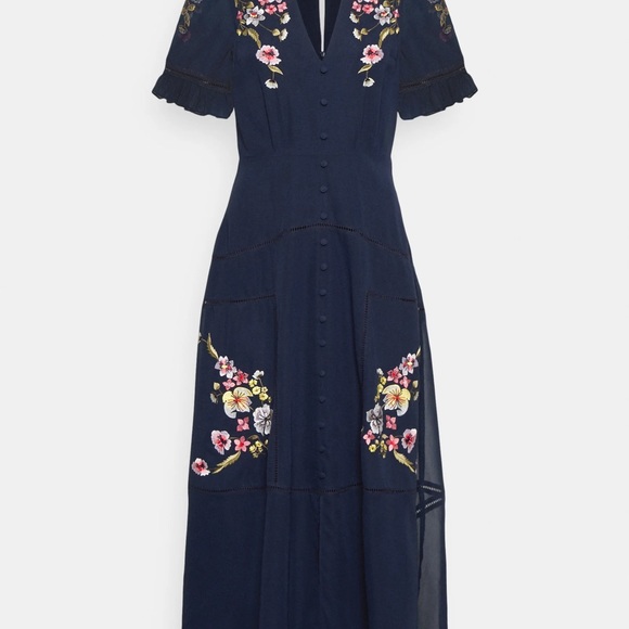 HOPE & IVY Dress Claudine Maxi Navy Chiffon Floral Embroidery NWT Sz 8 - Picture 14 of 14